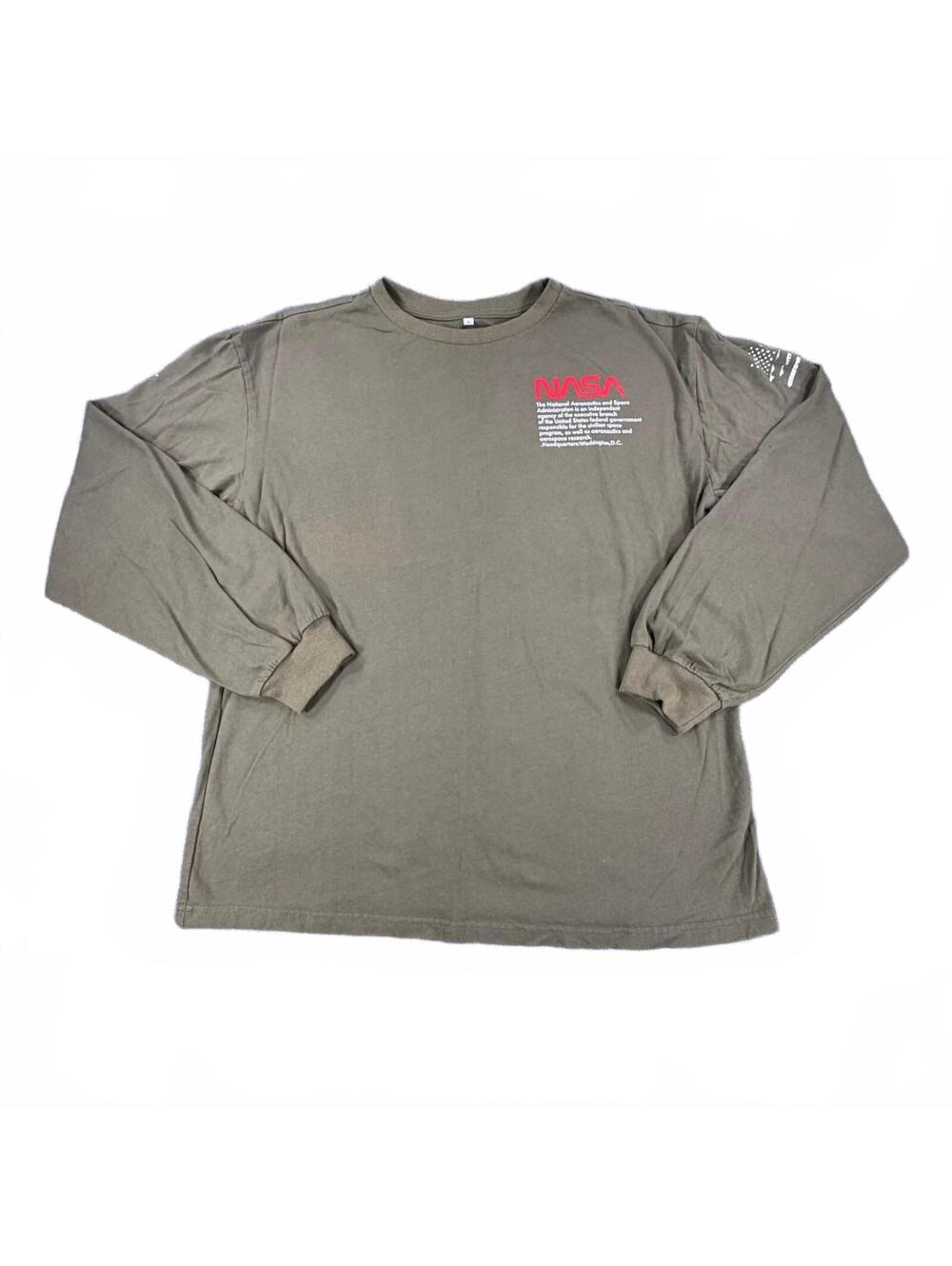 Men's NASA Long Sleeve Distressed Graphic Tee Olive Green Size L